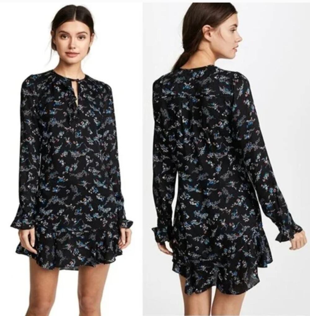 Veronica Beard Dress Preston Long Sleeve Ruffle Mini in Black Floral Size 12